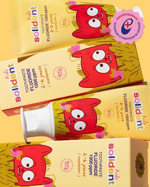 Дитяча зубна паста малина з фтором Solident Kids Toothpaste 1000 ppm 50 мл фото