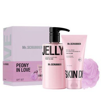 Подарунковий набір Mr.Scrubber Peony In Love NEW (крем для тіла 150 г, гель для душу 500 мл, мочалка для тіла) фото
