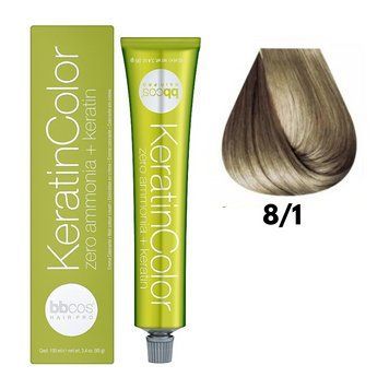 8/1 Крем-краска для волос безаммиачная BBCOS Keratin Color блондин светло-пепельный 100 мл фото