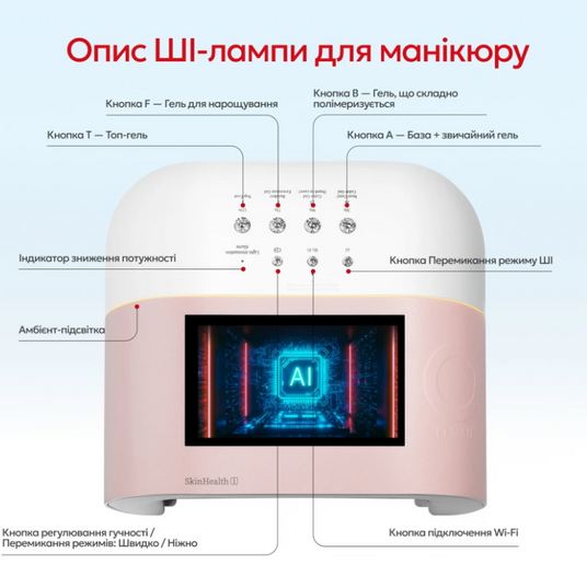 Лампа зі штучним інтелектом O Nail Pink фото