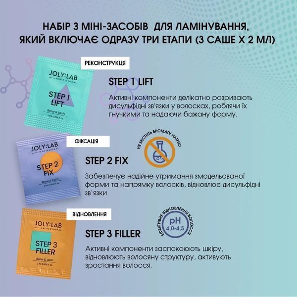 Система для ламінування брів та вій Joly:Lab 3 шт х 2 мл фото