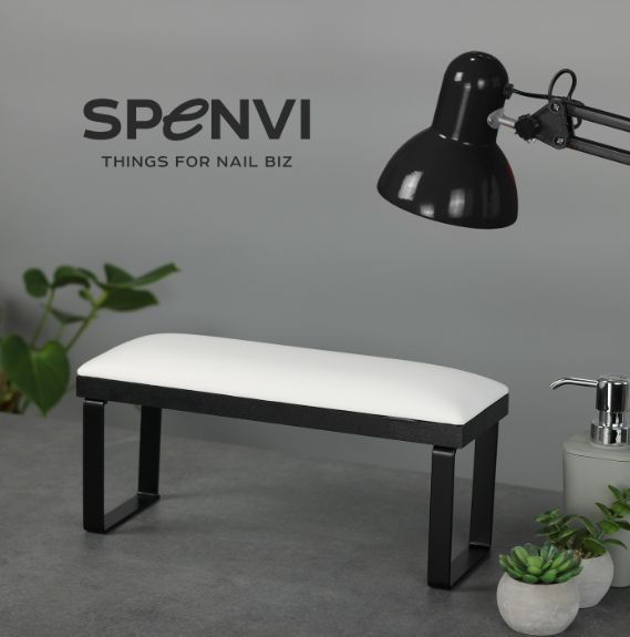 Подставка для маникюра на съемных черных металлических ножках Spenvi Loft White на черной основе фото